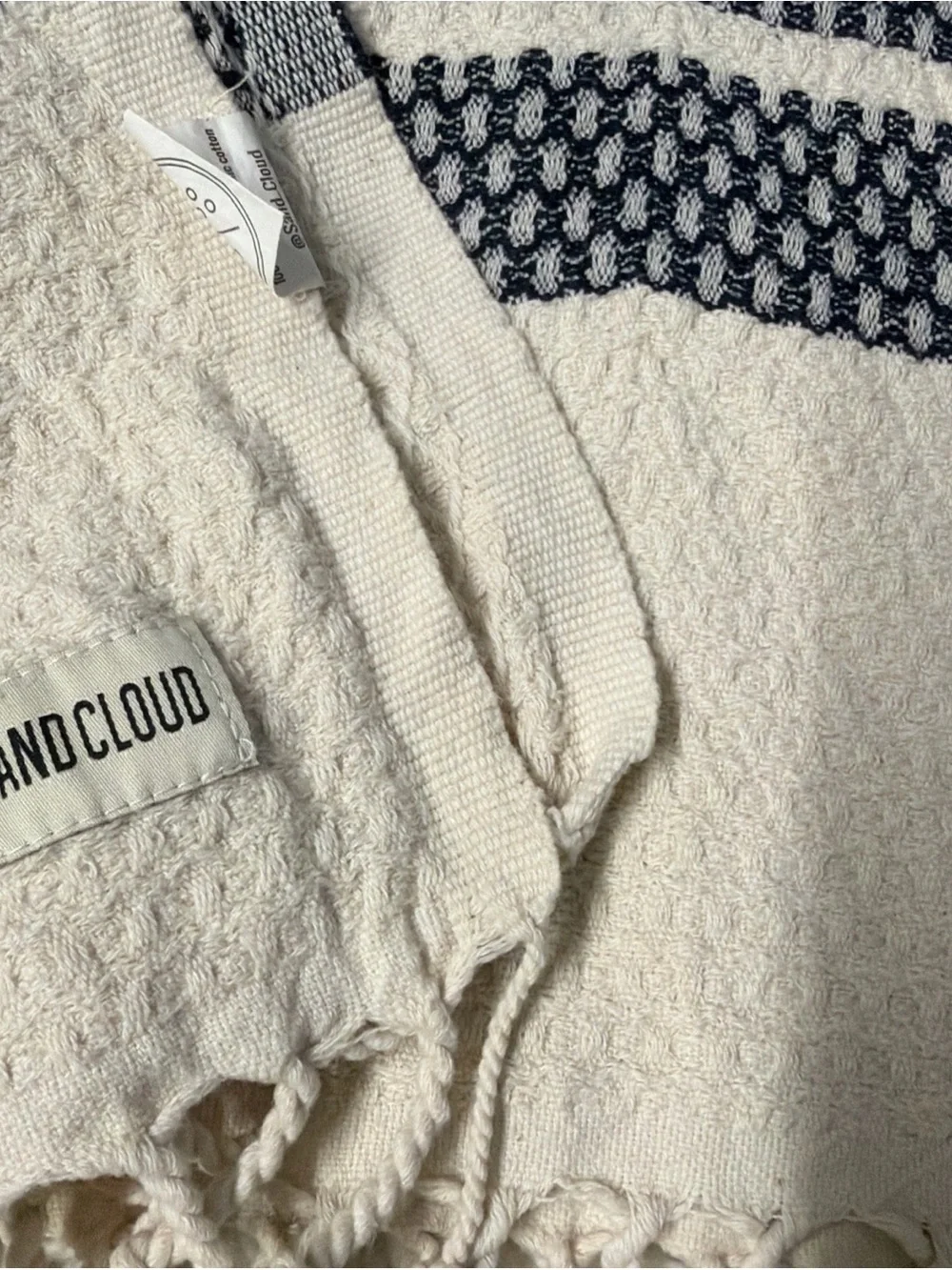 Sand cloud 100% organic Striped Cotton Throw Blanket in Cream, Navy and Red